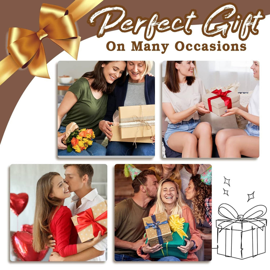 Gift-giving collage with wrapped presents and smiling recipients