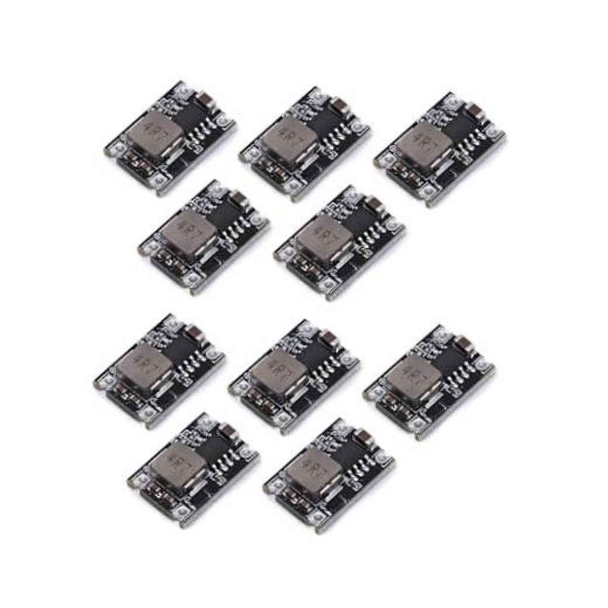 Mini buck converter board module, small black PCB with regulator IC, set of 12