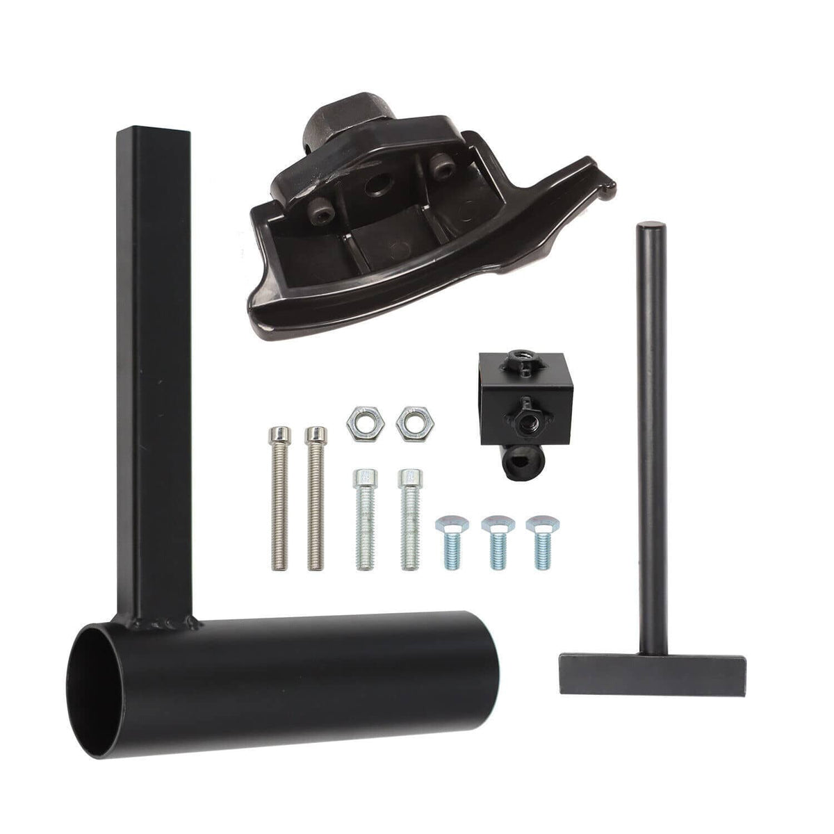 Manual tire changer duck head assembly with post, duck head tool, and bolts