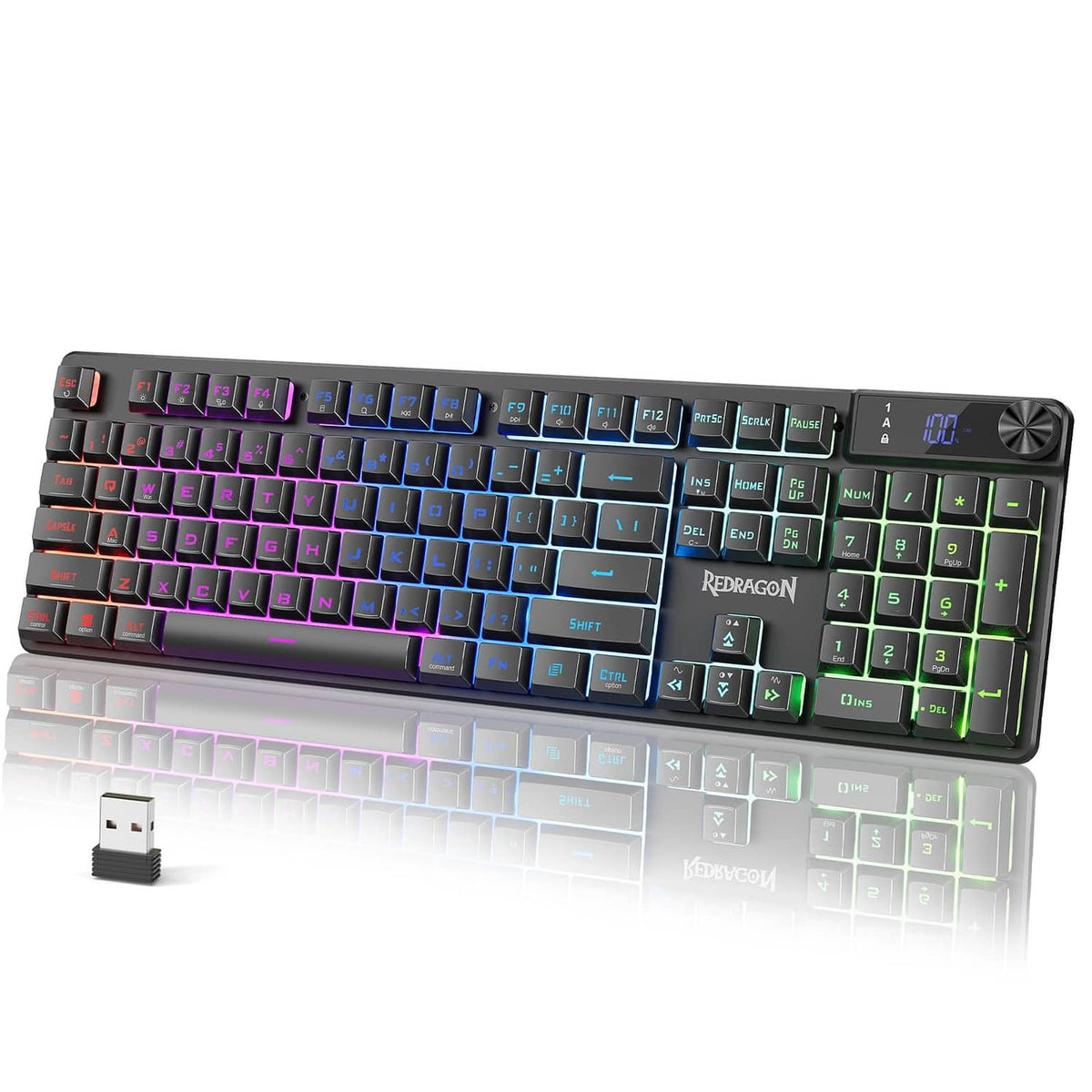 Redragon K521 Pro wireless gaming keyboard, glossy black with multicolor RGB backlit keys
