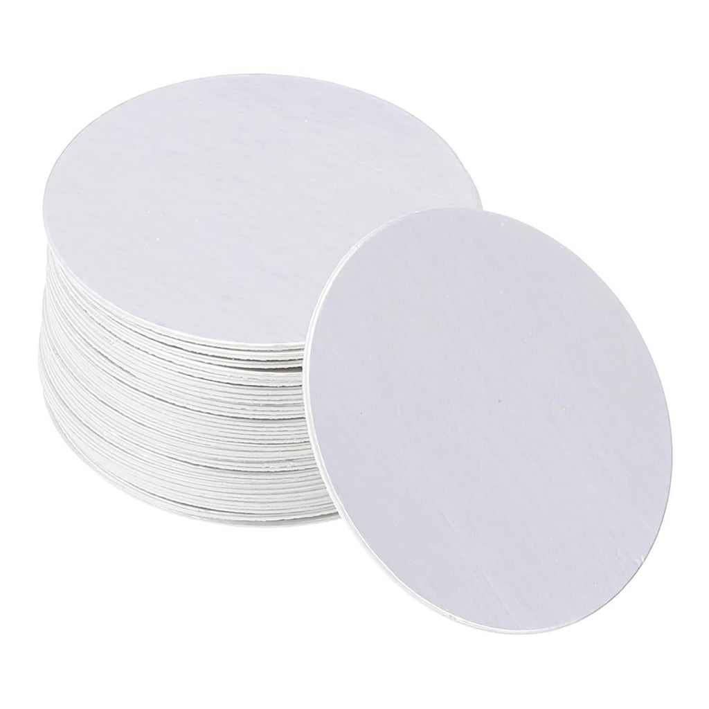 Aluminum bottle cap liners stack, round silver discs, 55mm