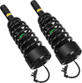 Pair of front shock strut assemblies with black coil springs and mounting cables