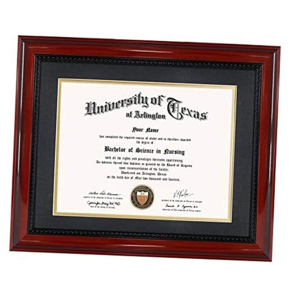 Cherry wood diploma frame with dark mat and cream certificate holder, front view
