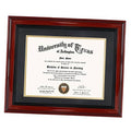 Cherry wood diploma frame with dark mat and cream certificate holder, front view