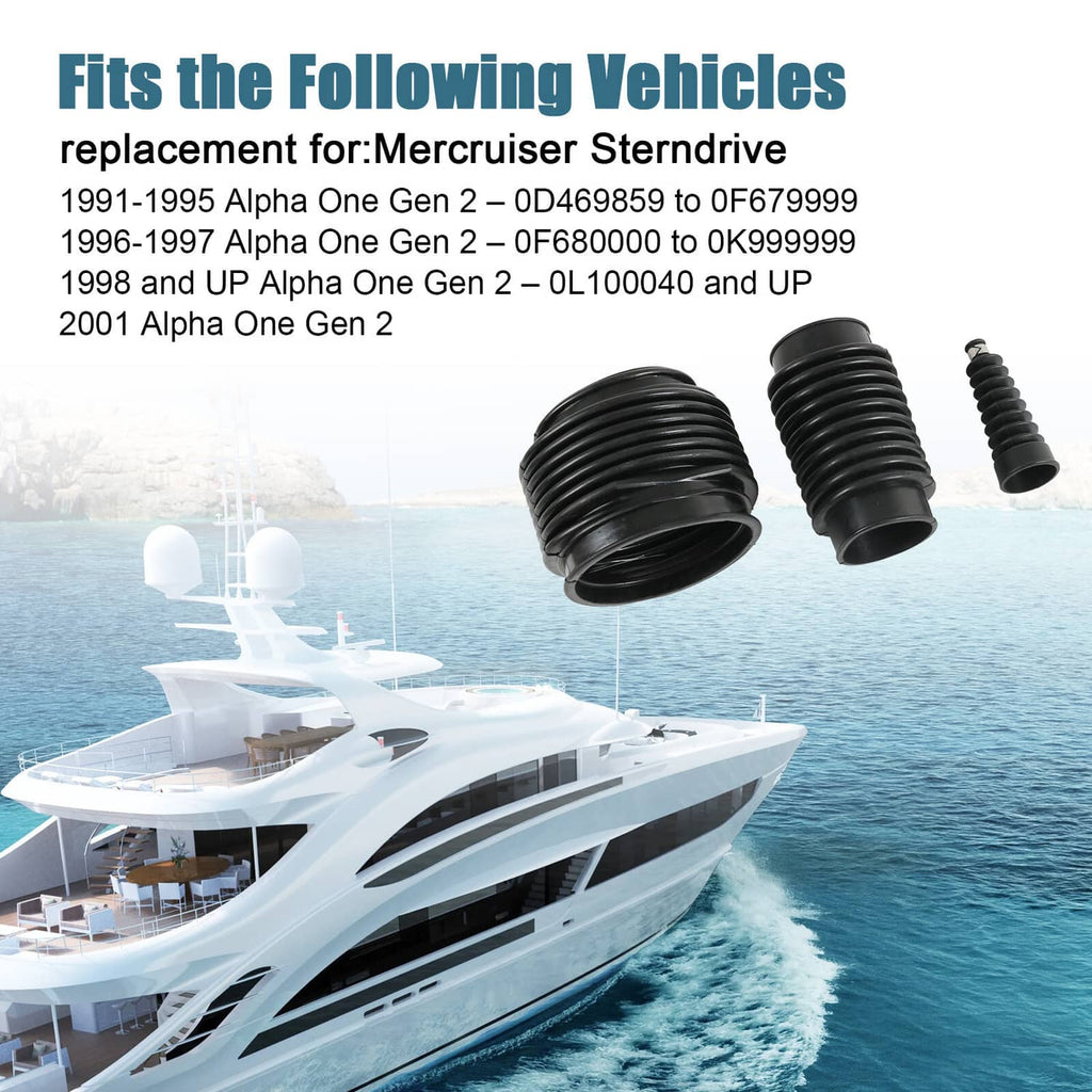 Black outboard transom bellows replacement parts: boots and seal kit