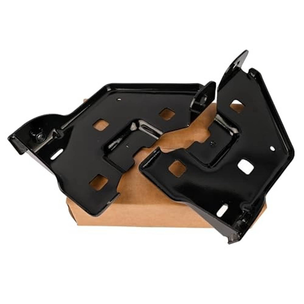 Pair of black front bumper brackets with square cutouts and open center mounting area.