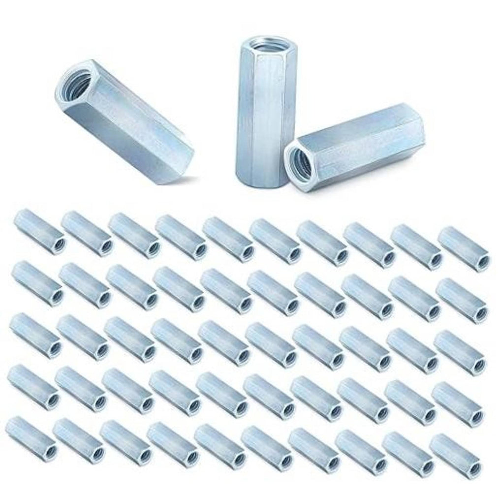 Zinc-plated coarse coupling nuts bundle: three hex nuts and many spare pieces