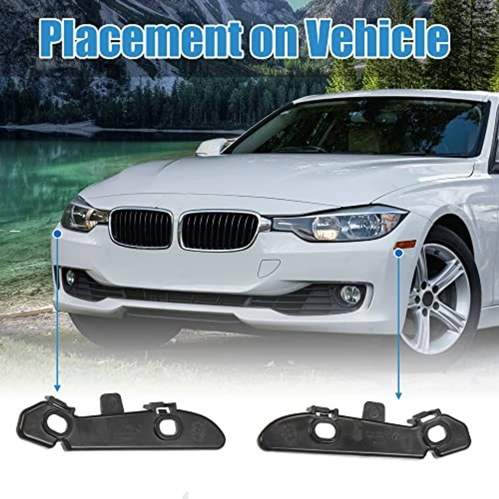 Two black front bumper mounting support brackets with circular holes and tabs