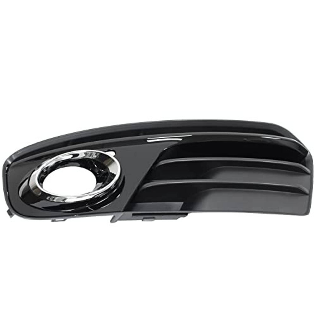 Glossy black front fog light grille insert with round chrome-ring opening