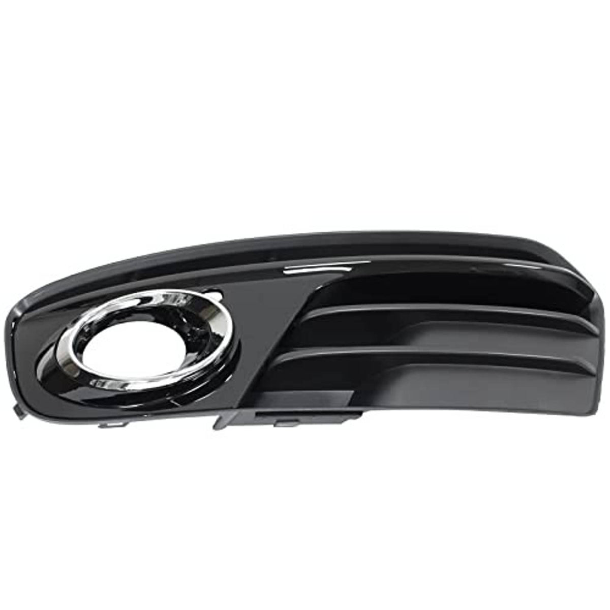 Glossy black front fog light grille insert with round chrome-ring opening