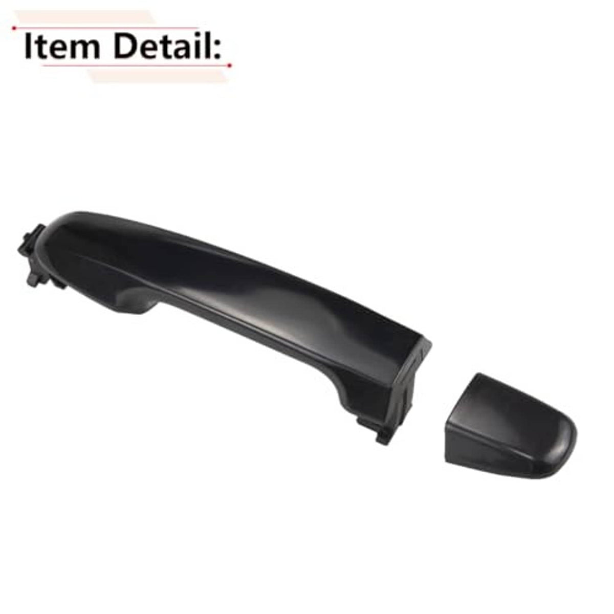 Black exterior door handle with mounting tabs and small side cap