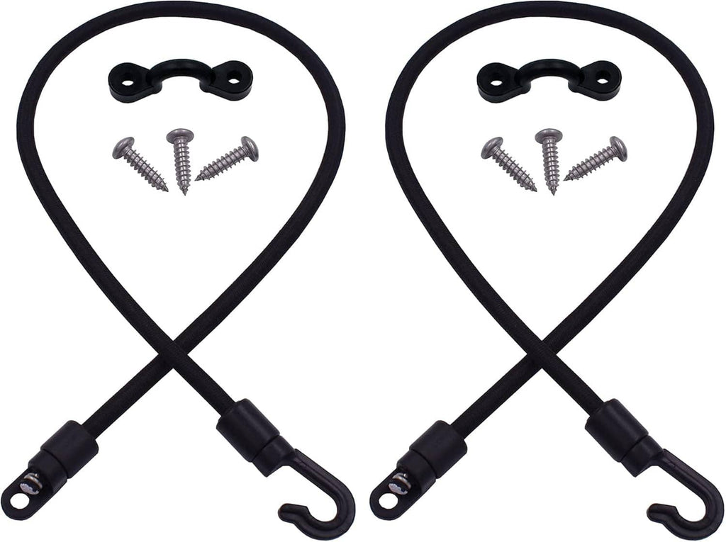 Two black rod strap ties with mounting plates and screws