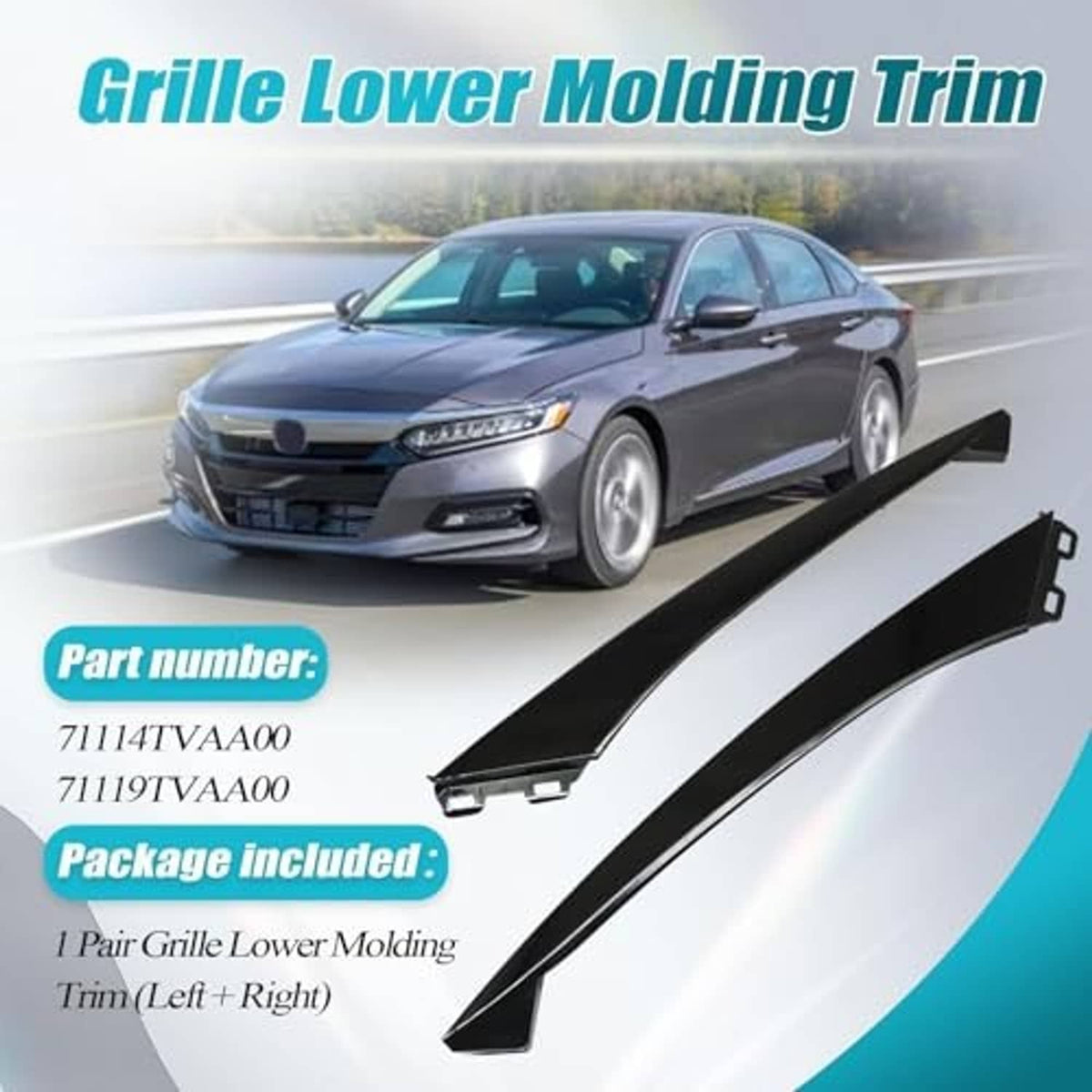 Black grille lower molding trim pair, left and right replacement parts