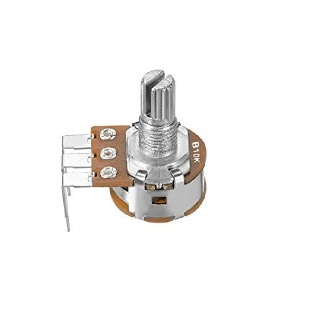 Rotary potentiometer with switch, 10k single-turn, side view with metal shaft