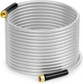 Stainless steel garden water hose coil with brass connectors and black end coupling