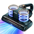 Dark cyan mattress vacuum cleaner with twin round UV lamps and heated brush head