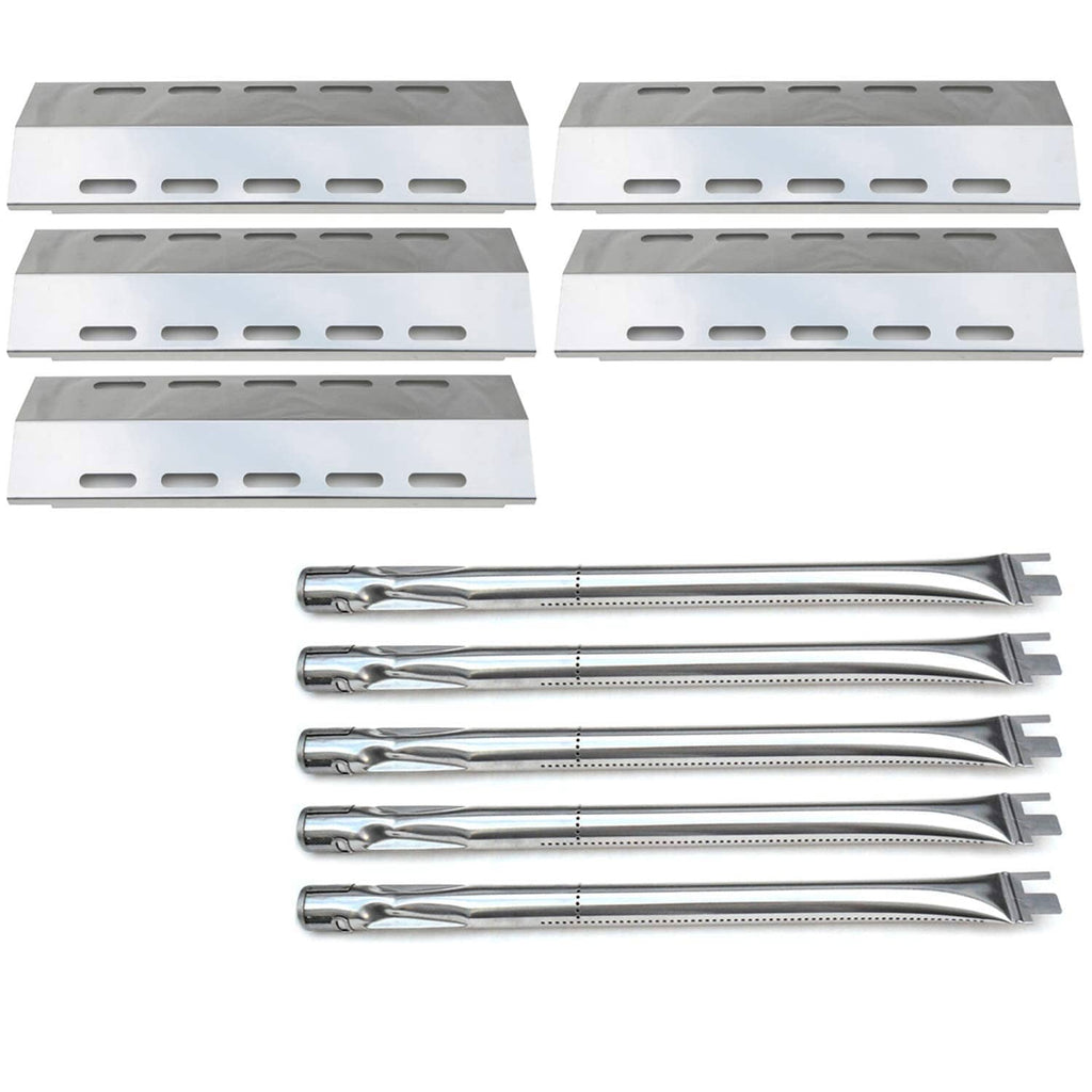 Stainless steel grill heat plates and burner tubes replacement kit, five pieces.
