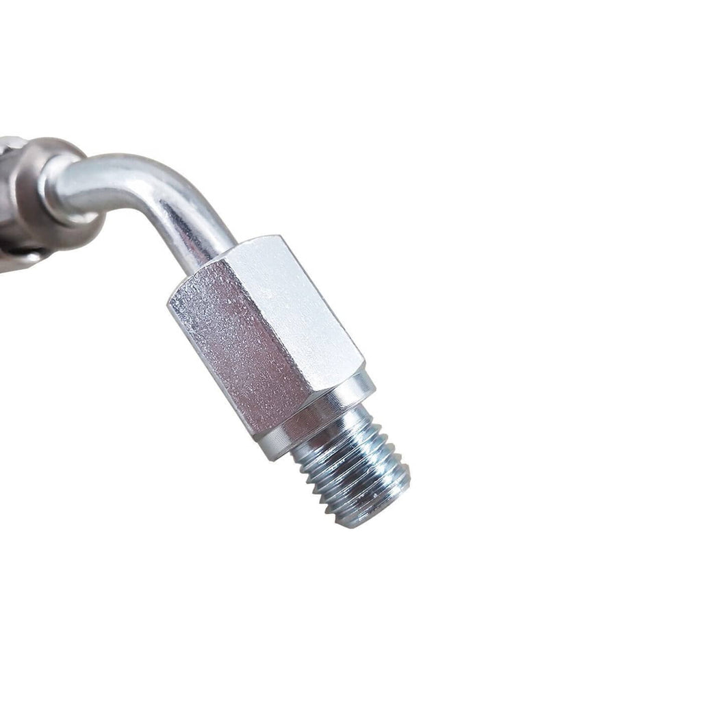 Close-up of threaded coolant hose fitting with hex nut and sealing surface