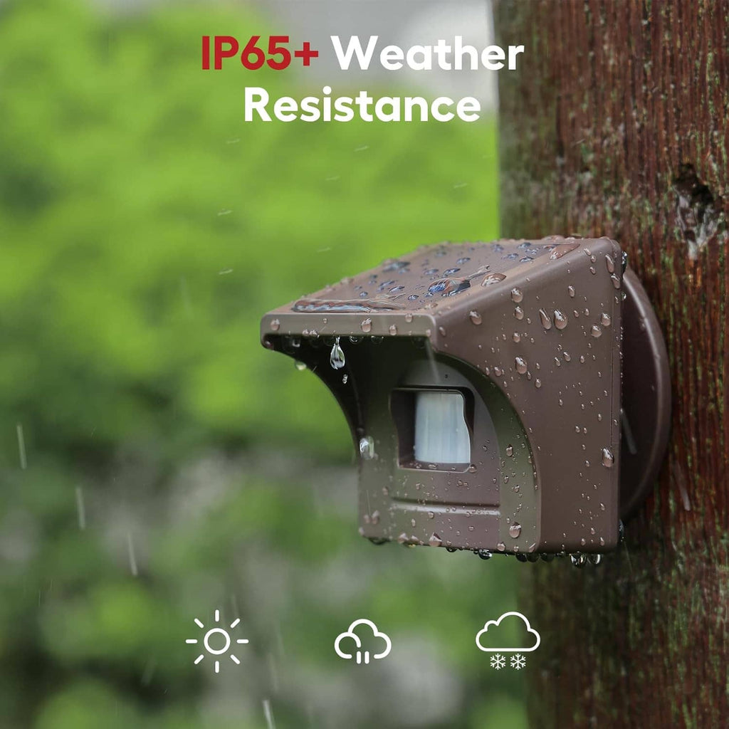 IP65 weatherproof driveway alarm sensor with rain droplets on housing