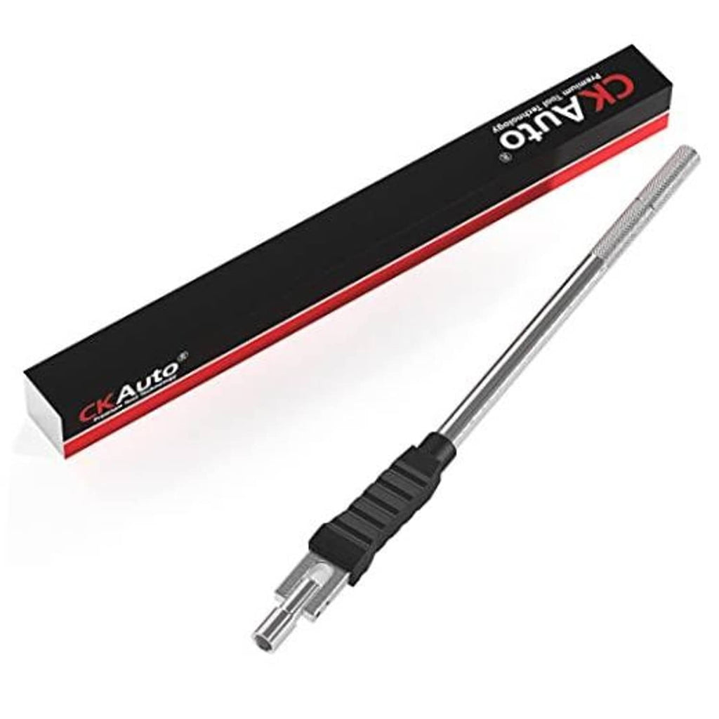 Valve stem puller/installer tool with black rubber grip and metal shaft.