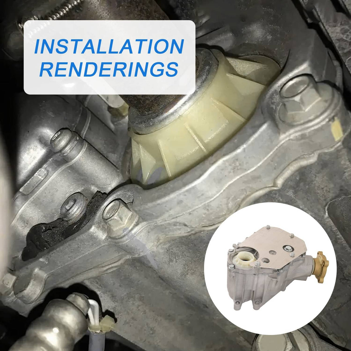 Transfer case PTO unit installed with protective heat shield