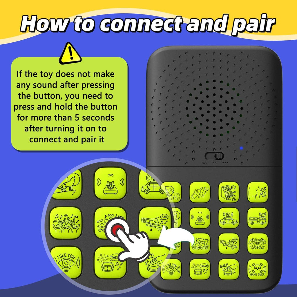 Black sound effects remote with green button keypad and centered speaker grille