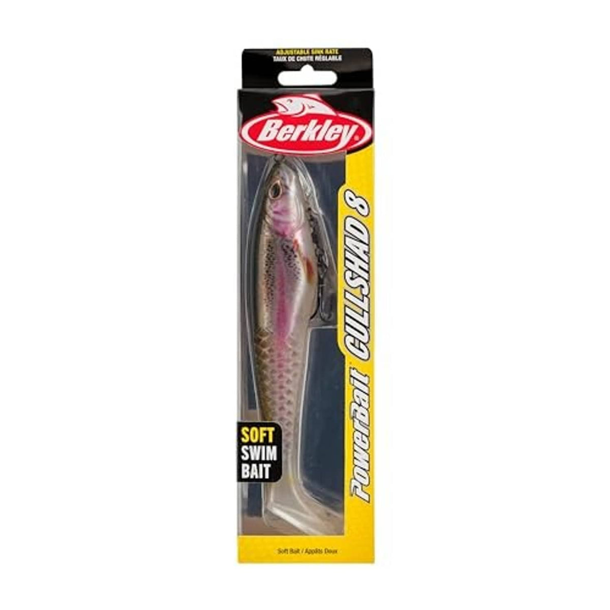 Berkley Powerbait soft swim bait packaging with rainbow trout lure insert