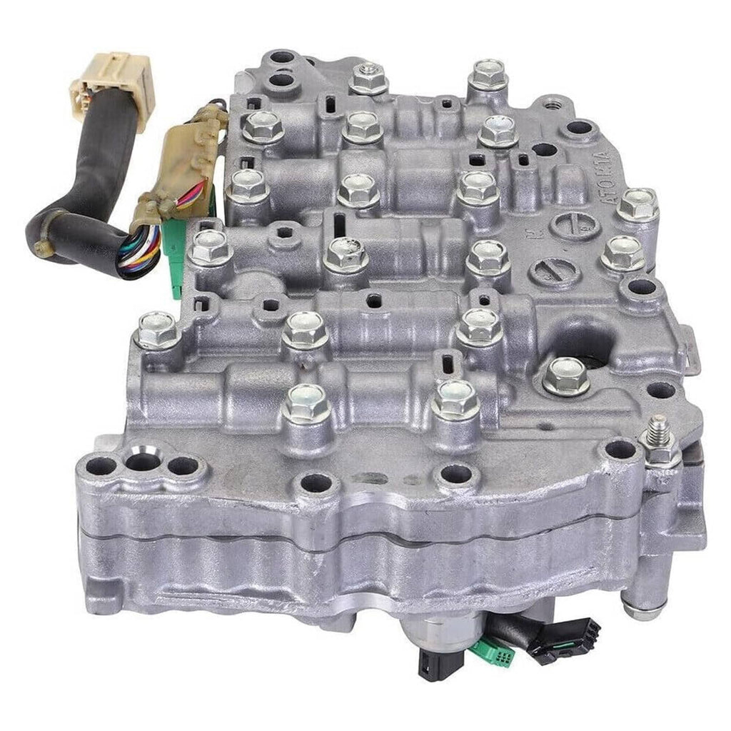 CVT transmission control valve body with solenoids, metal housing with wiring harness