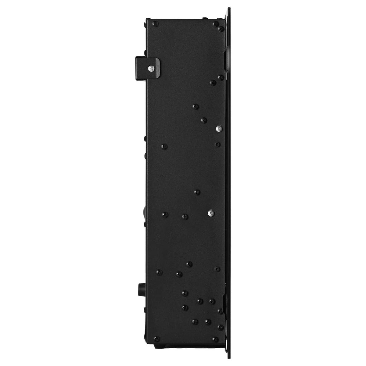 Electric fireplace back panel with mounting bracket and screw points, black metal frame