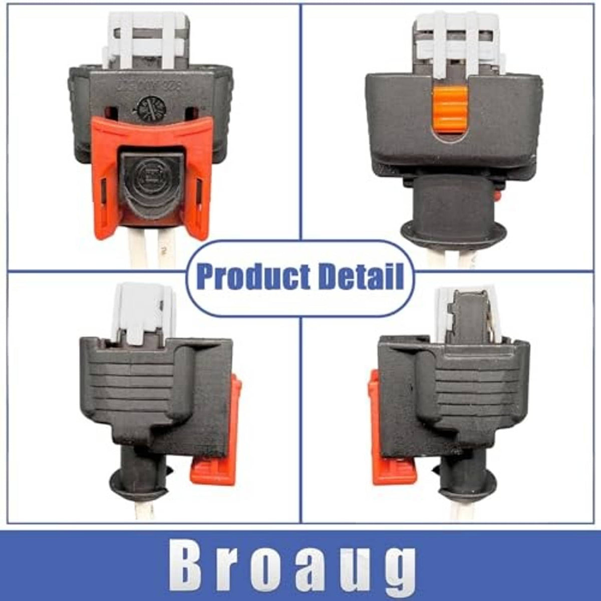 Multi-function auto sensor connector harness with black housing, orange clip, and wire leads