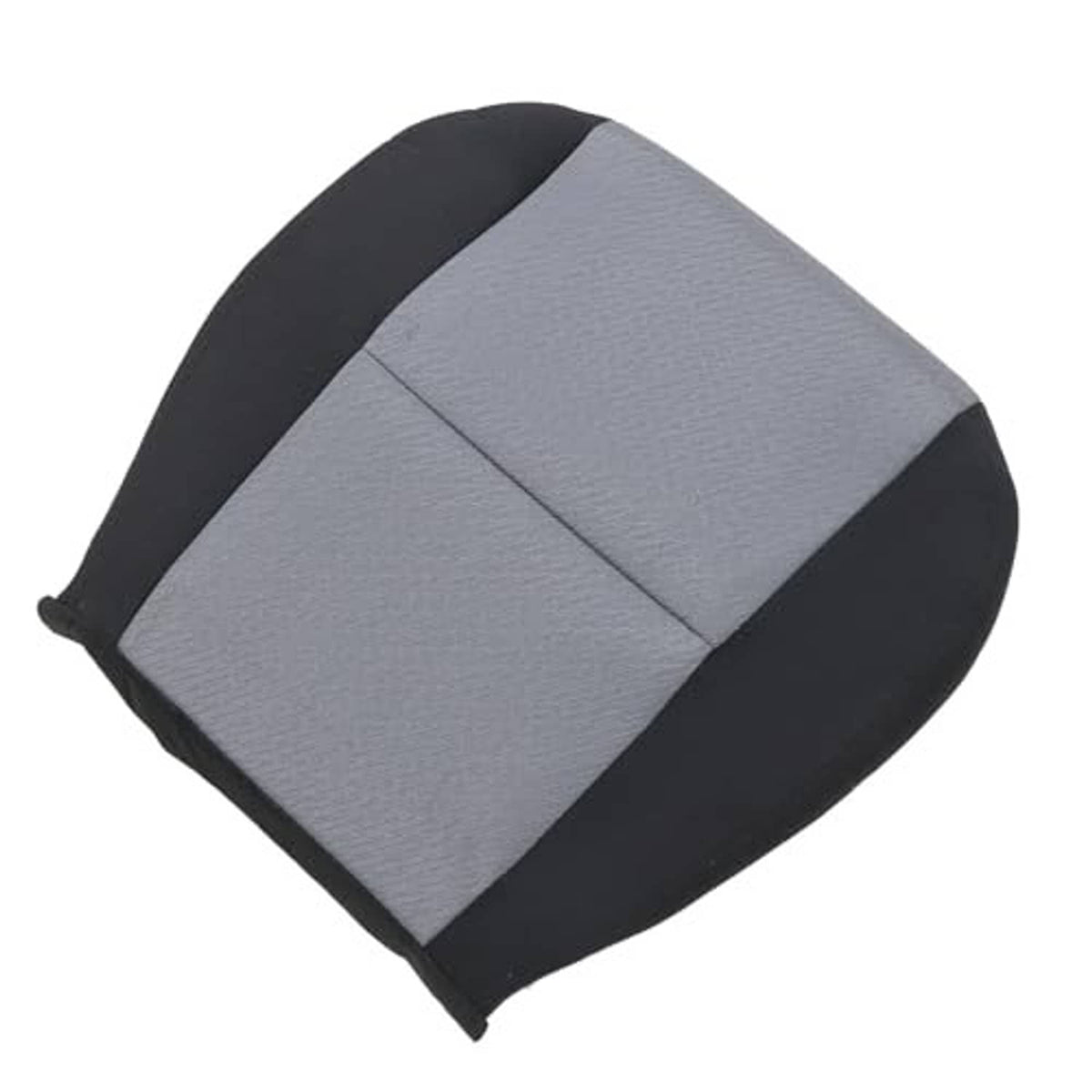 Gray cloth seat cushion cover with black bolsters and curved seams, single-piece fit.