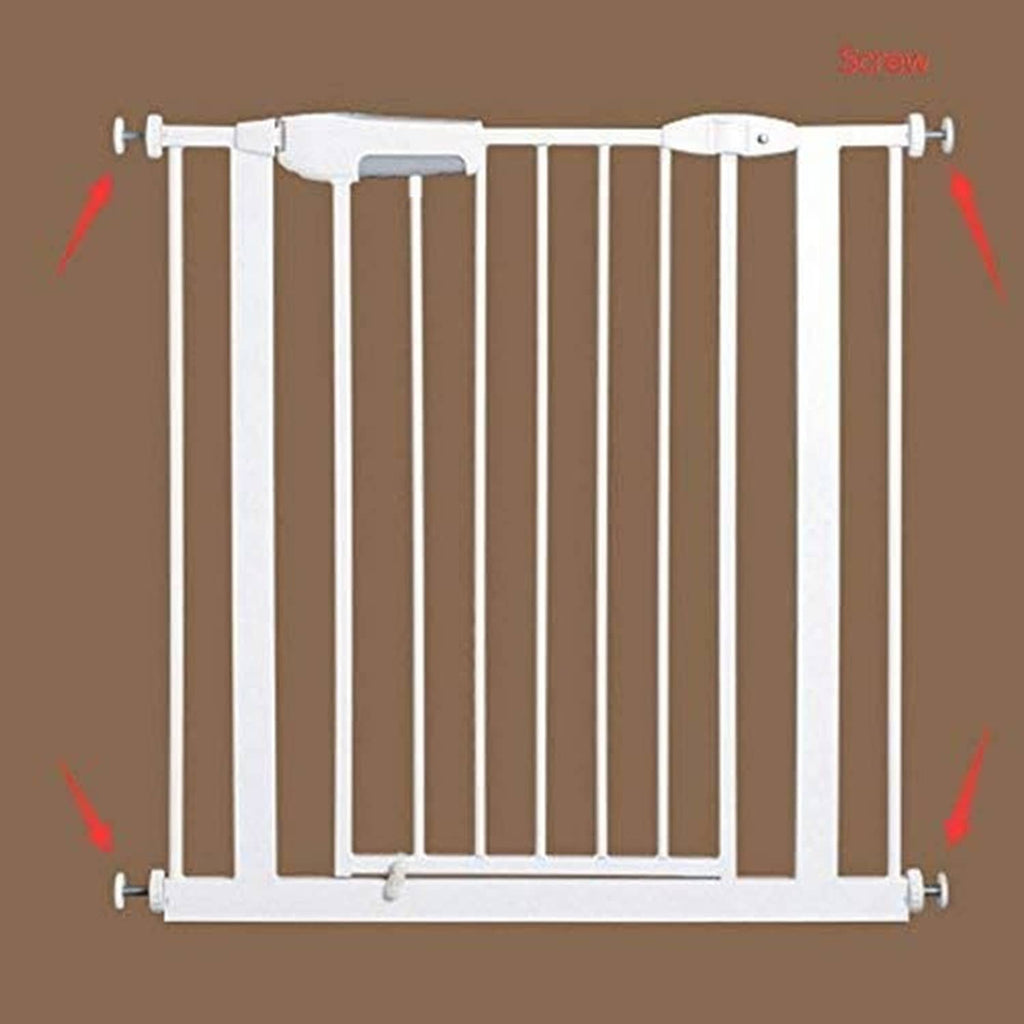 Baby gate with threaded spindle rod hardware and adjustment wheels at both ends
