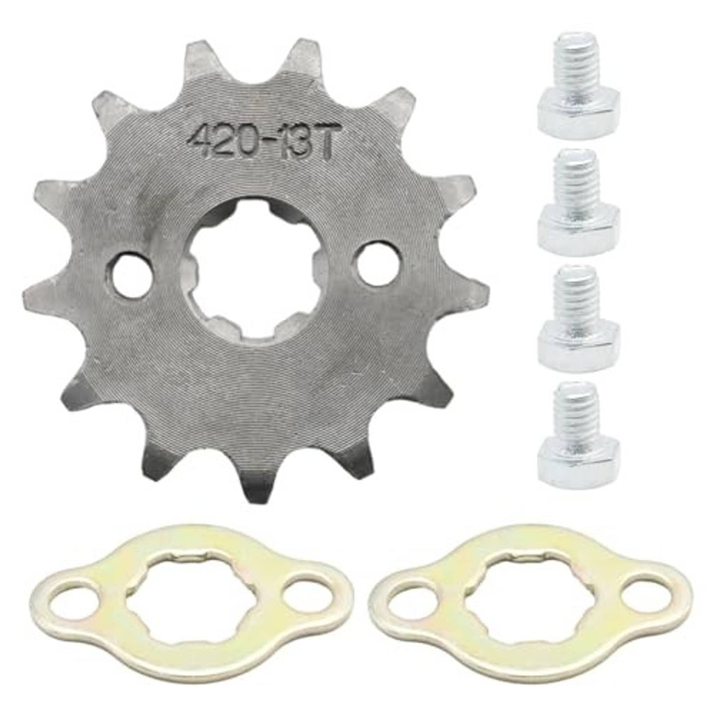 420-13T front sprocket gear kit with four silver bolts and two yellow gaskets