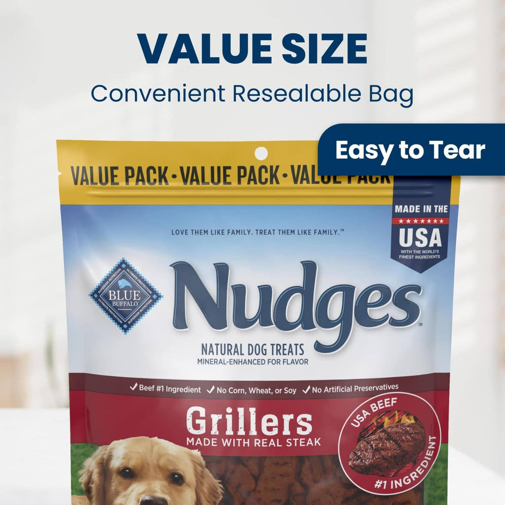 Blue Buffalo Nudges Grillers natural dog treat pouch, value pack, resealable bag