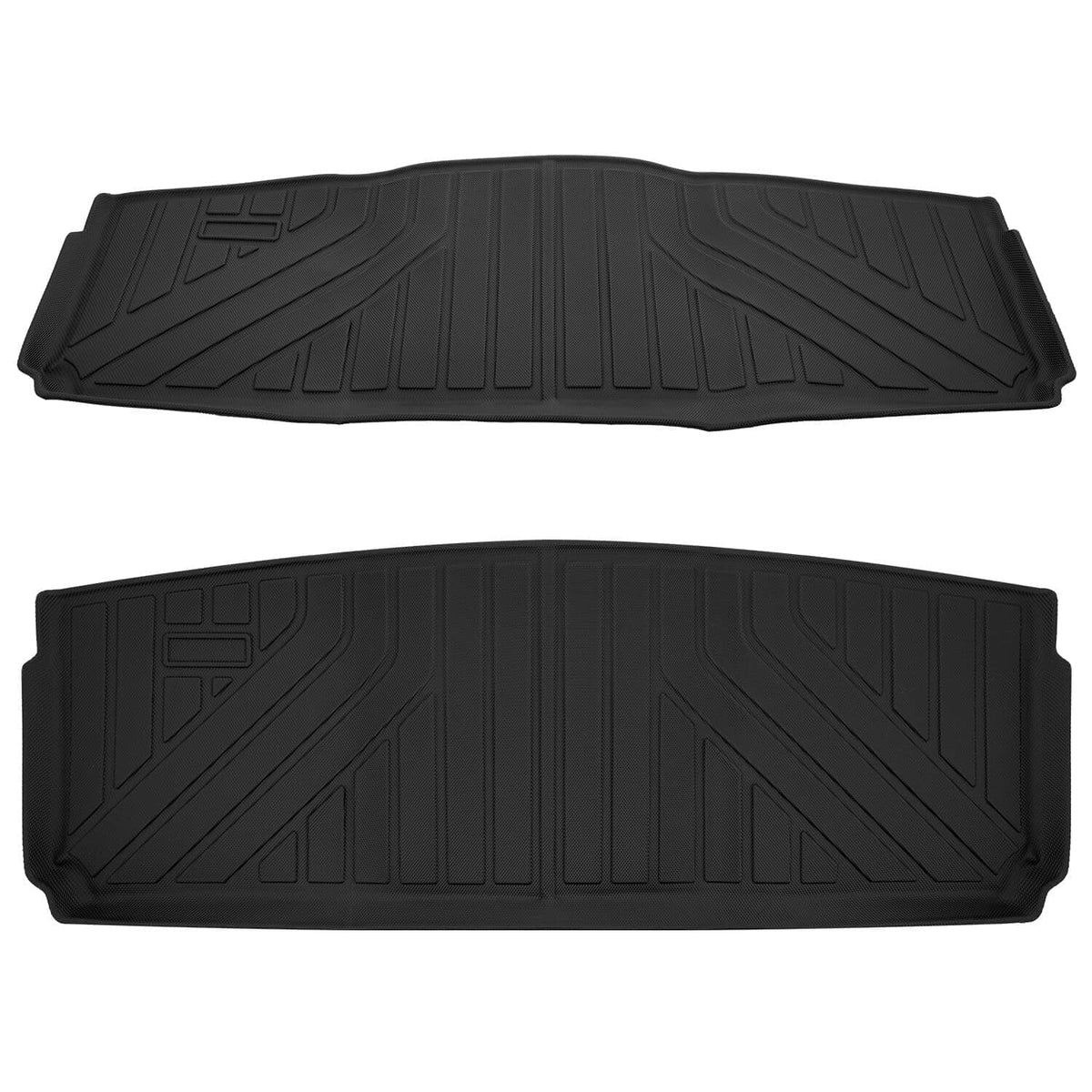Black waterproof cargo liner set with ridged channels and contoured outer edges