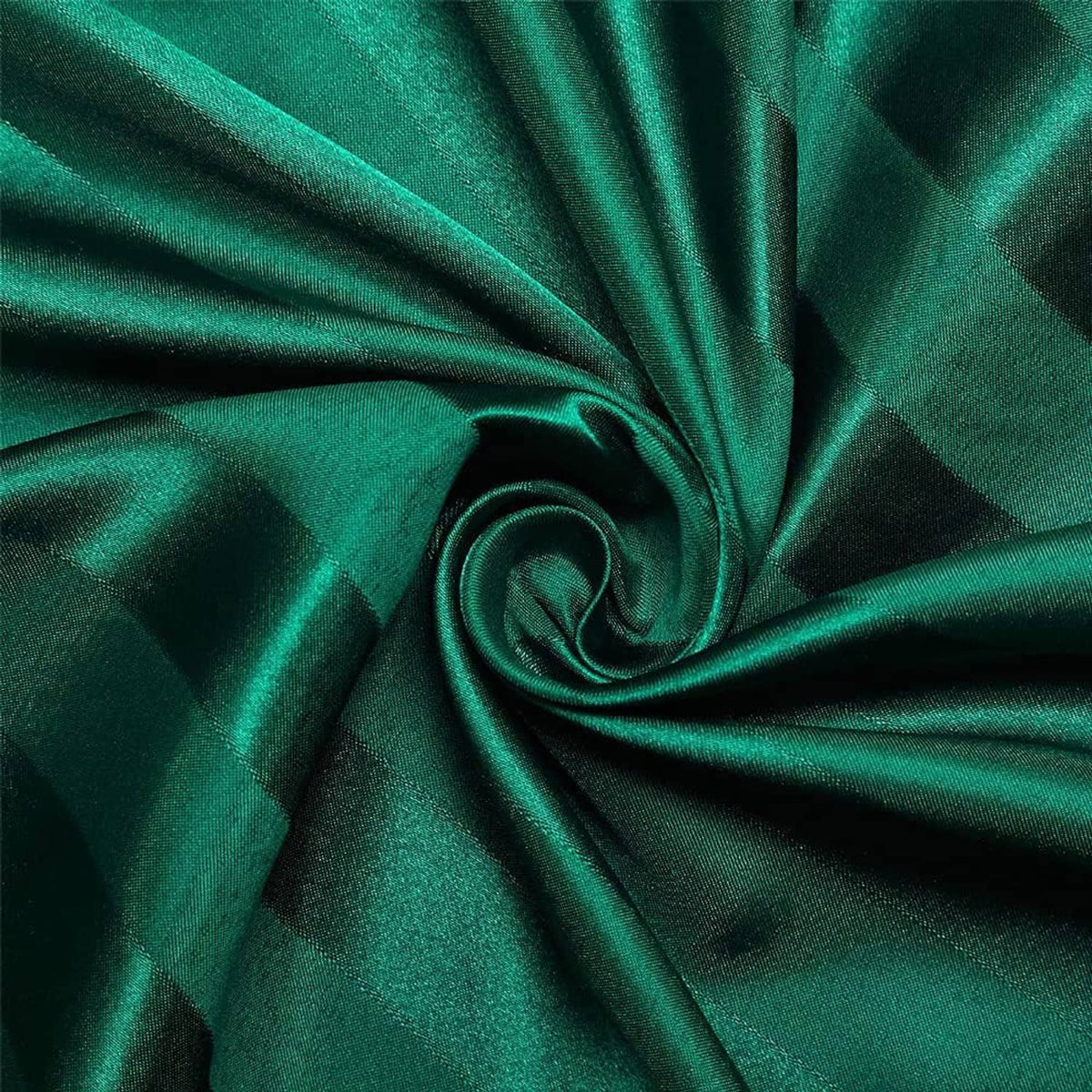 Teal green satin fabric close-up with smooth sheen and stripe pattern