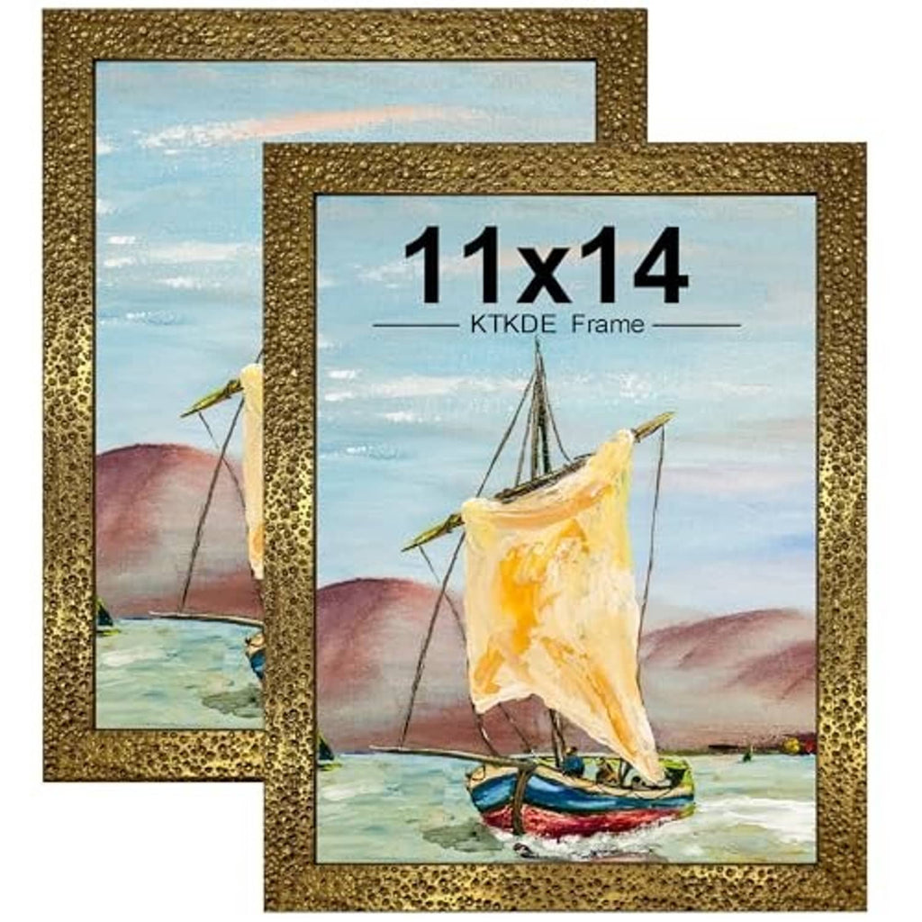 Two ornate gold photo frames with nautical artwork, 11x14 display