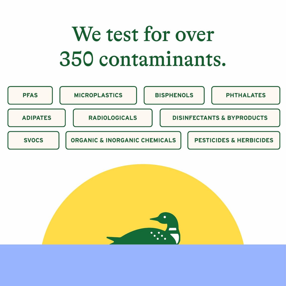Loonen sparkling water quality testing badge graphic with bottle icon
