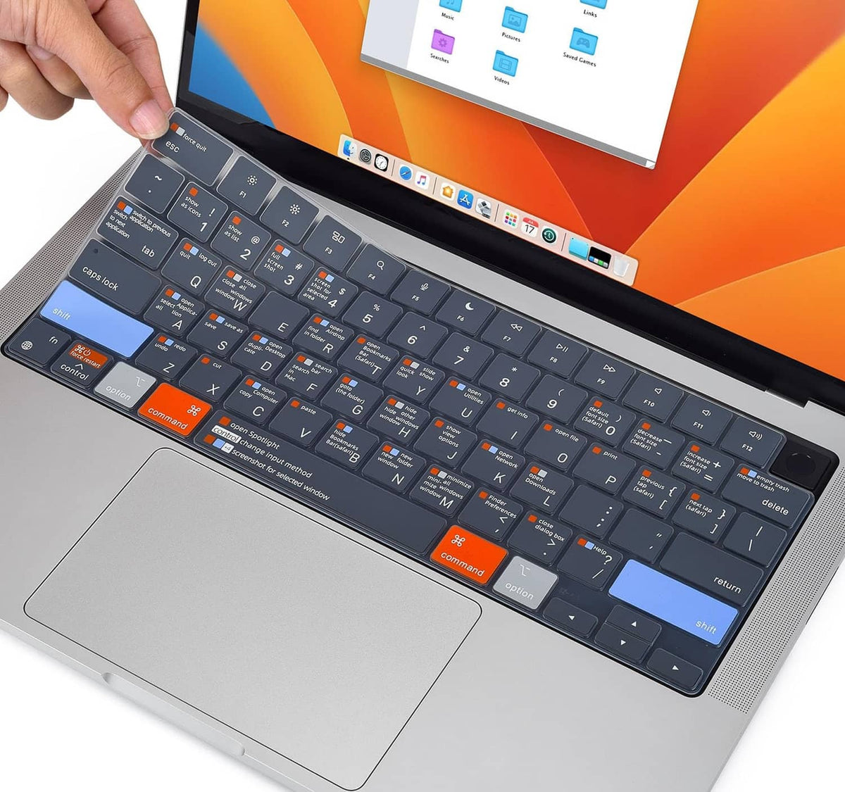 Gray and orange silicone keyboard cover with translucent key labels