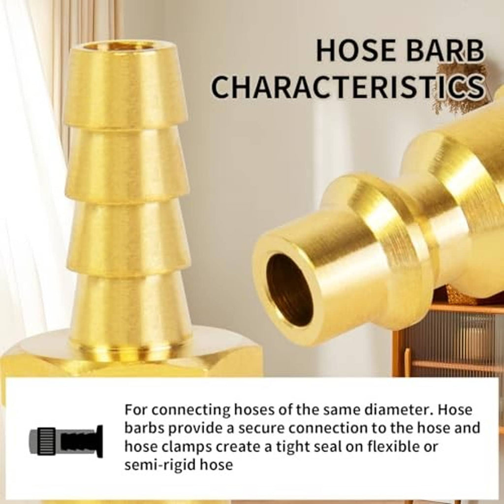 Brass hose barb connector with serrated barbs and flared base for hose clamp fit