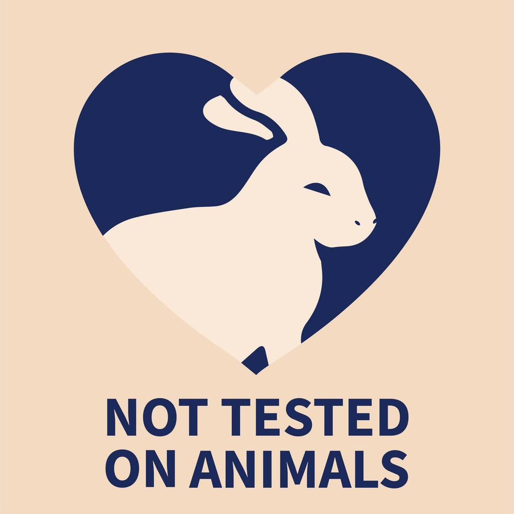 Hair remover face cream promo graphic: not tested on animals with heart icon