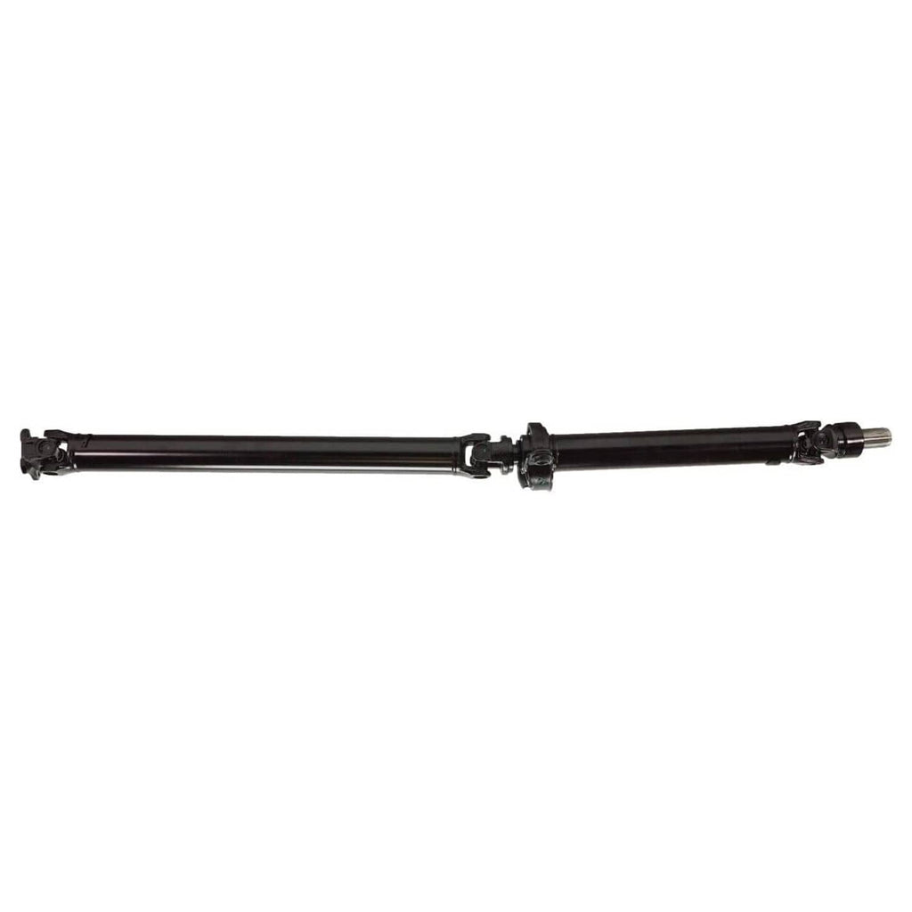 Rear prop shaft assembly—long black driveshaft with joint housing and flange ends