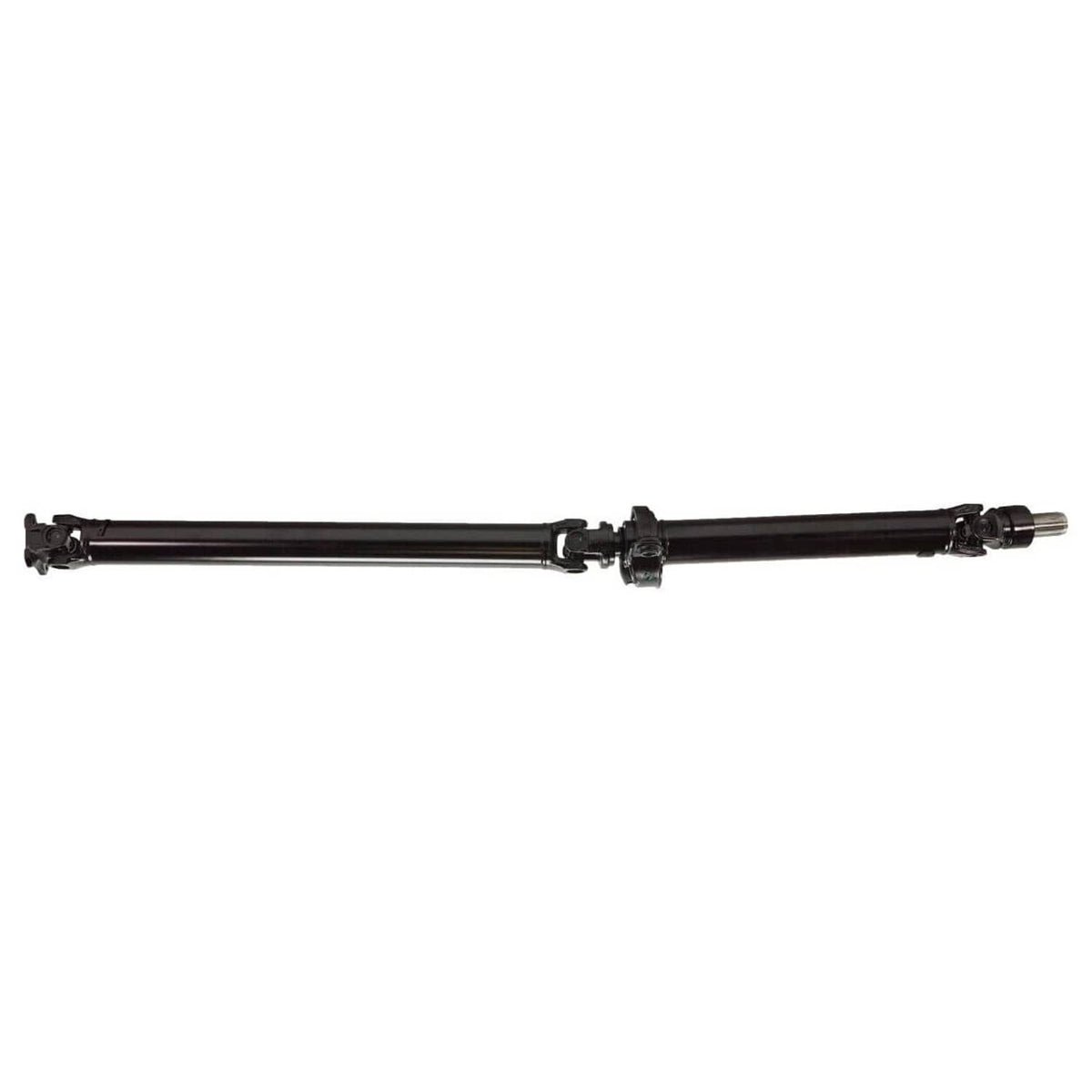 Rear prop shaft assembly—long black driveshaft with joint housing and flange ends