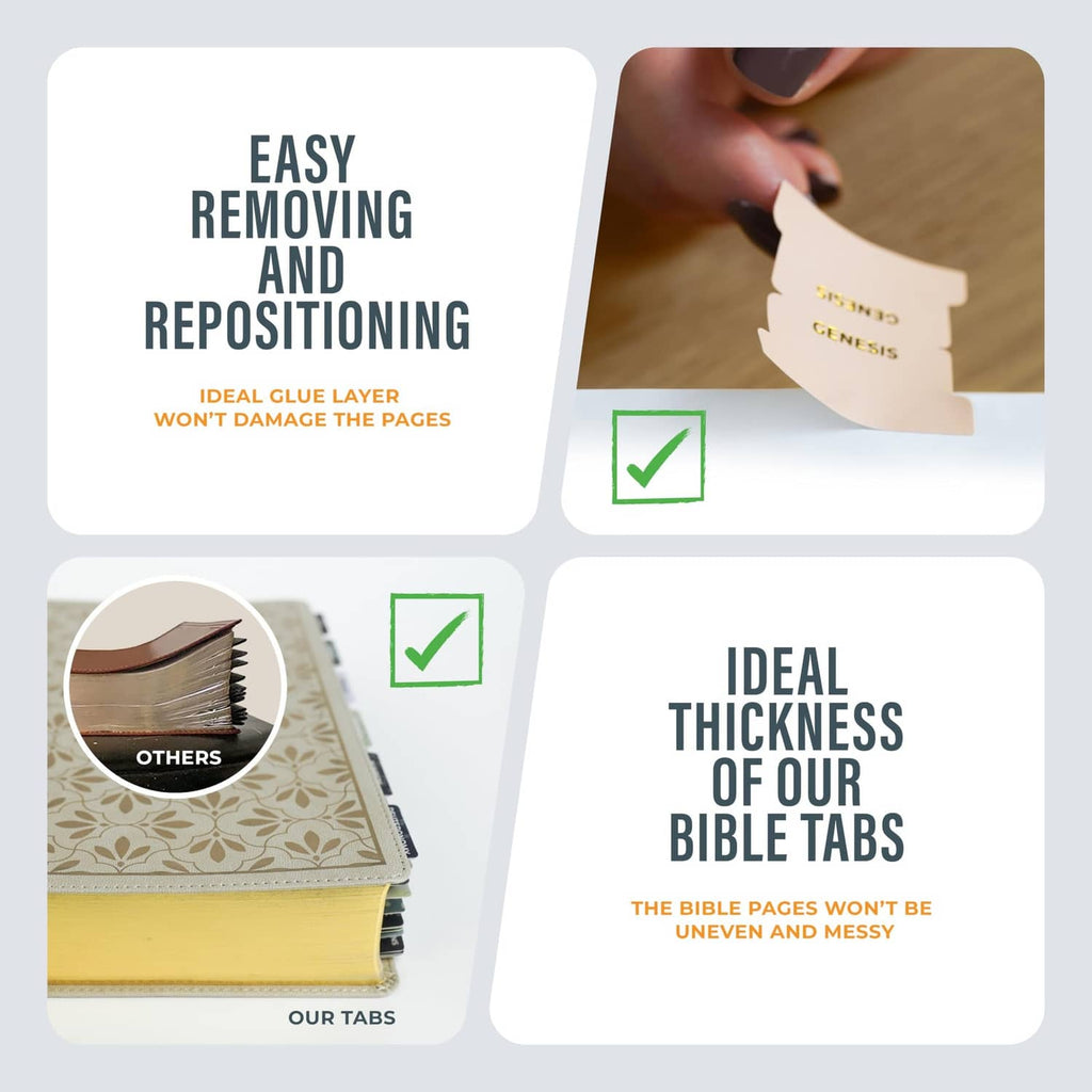 Bible tab set showing easy repositioning and thick tab design