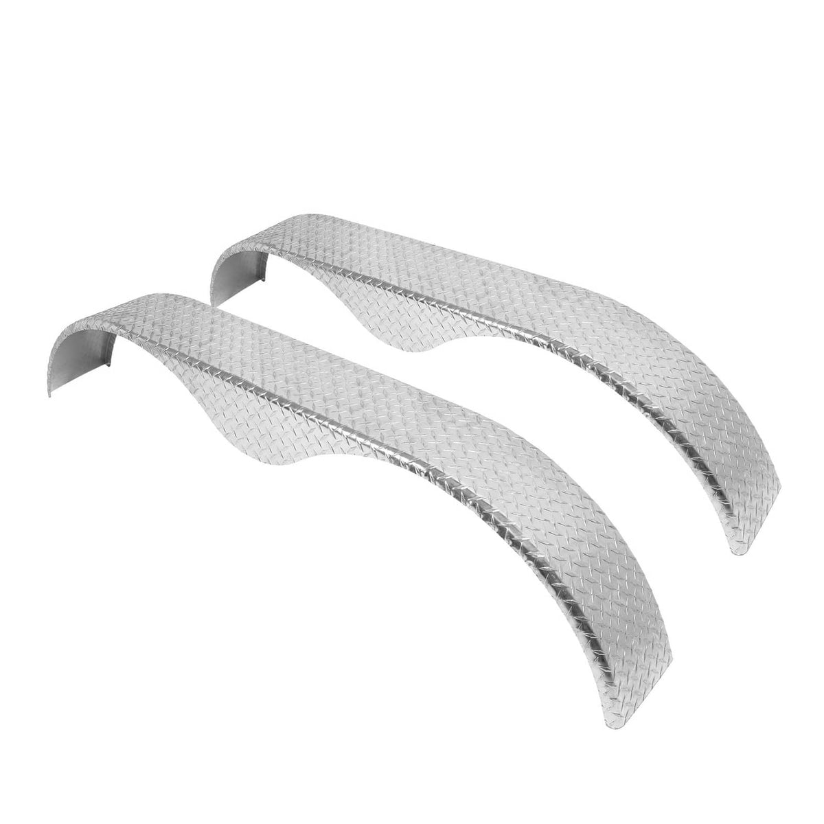 Silver textured teardrop tread plate trailer fenders, tandem set, 2 curved pieces