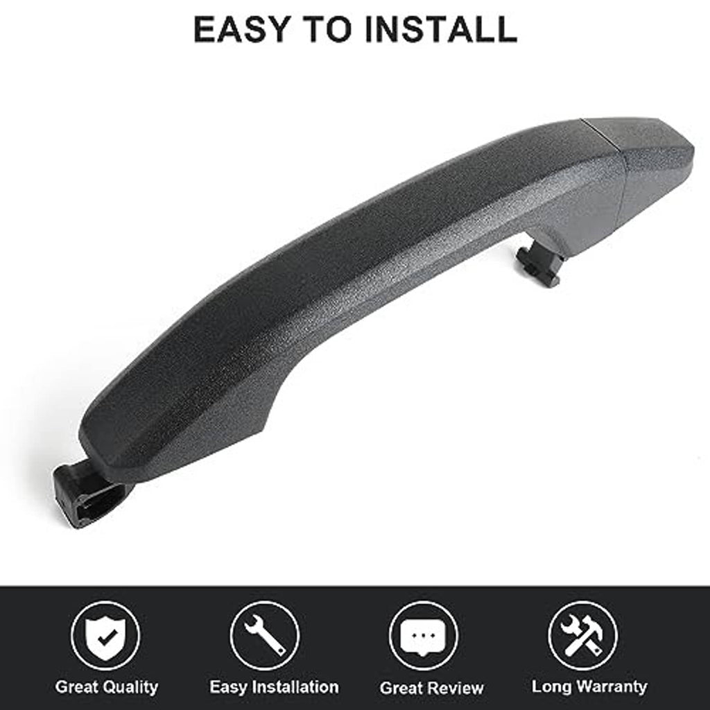 Textured black exterior door handle with curved shape and end clips for installation