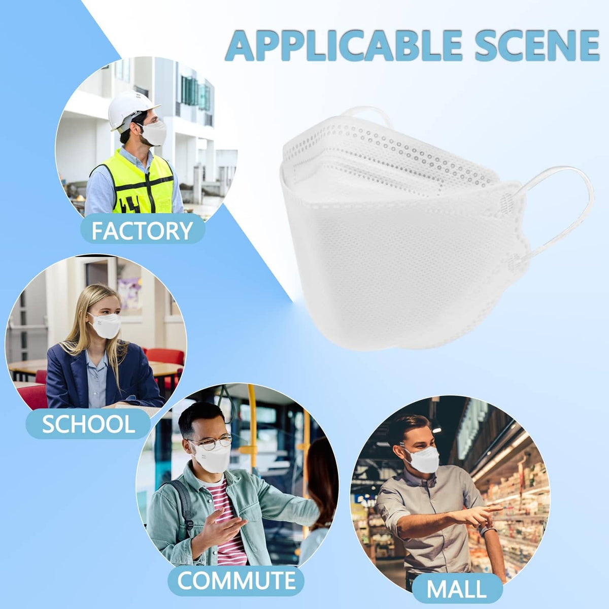 White KN95-style face mask with pleated front and dual ear loops