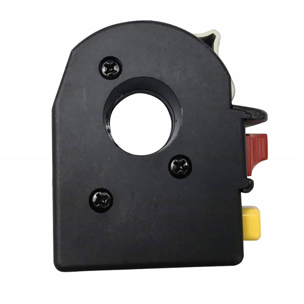 Left handlebar switch front housing with circular socket opening, black body and side tabs