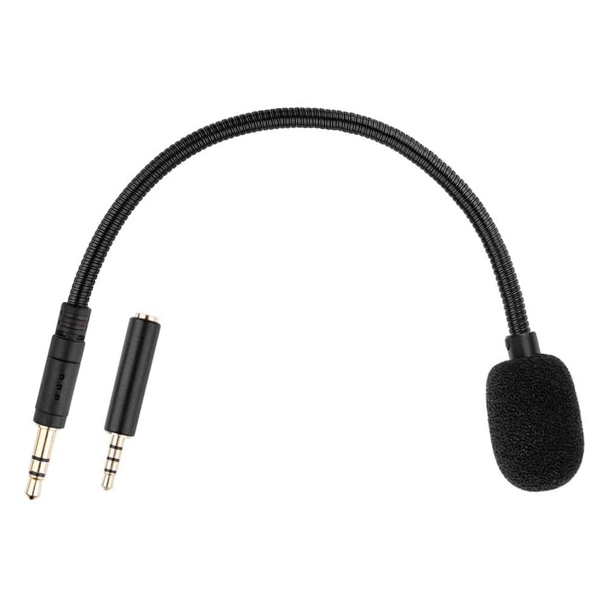 Black 3.5mm aux detachable microphone with foam windscreen and braided cable