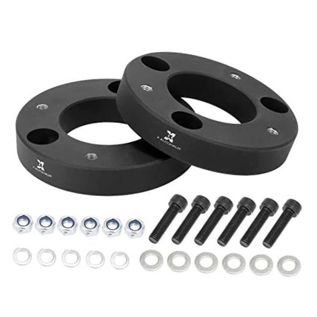 Pair of black front leveling lift spacers with mounting bolts and washers hardware kit